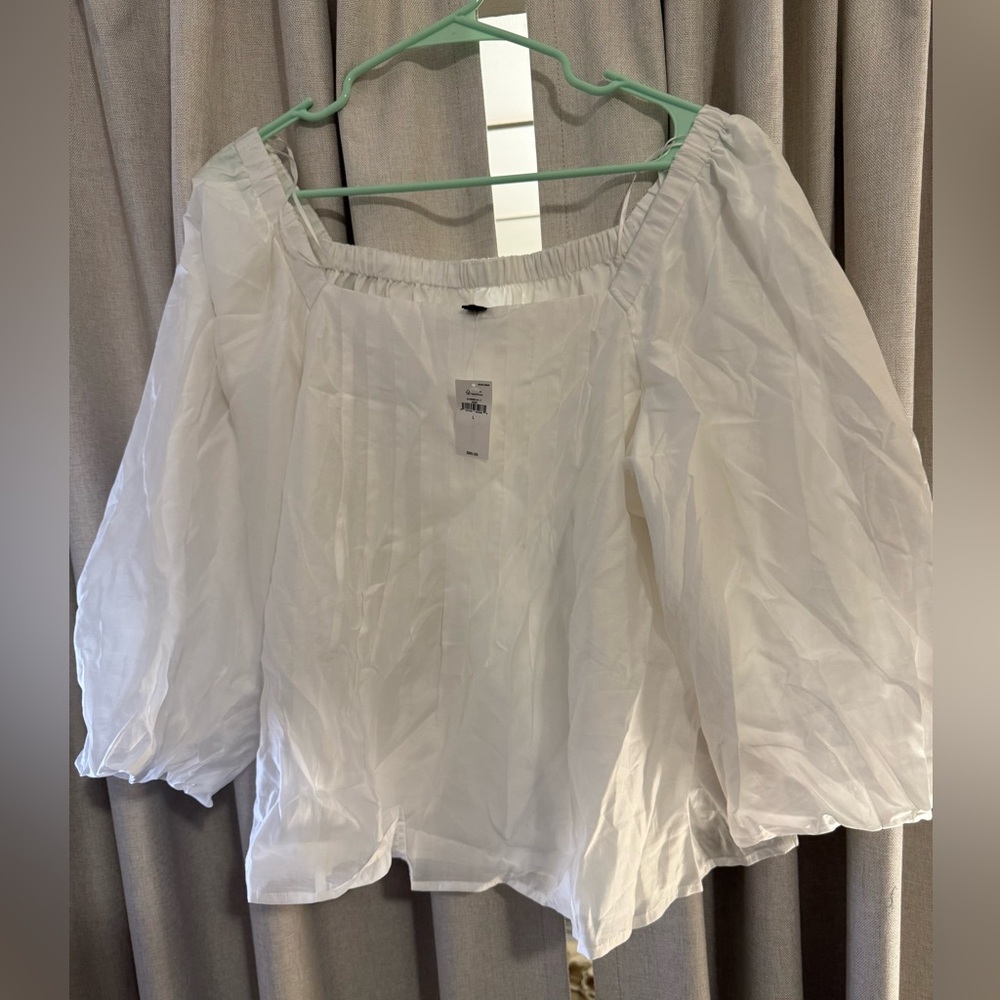 Banana Republic Factory Womens White Off-Shoulder Puff Sleeve Top L New